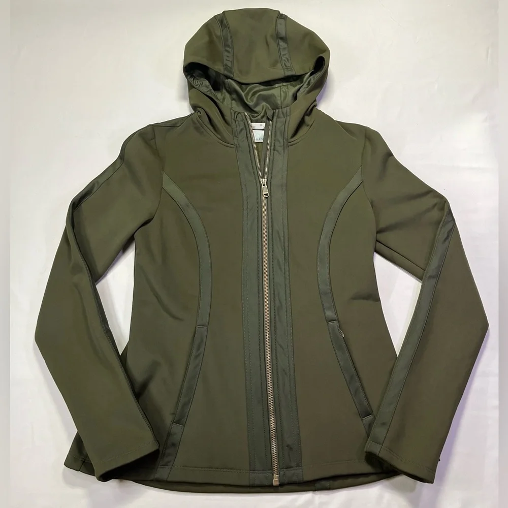 Athleta Verbier Full Zip Hooded Softshell Lined Jacket Forest Green - M - EUC! - Picture 2 of 7